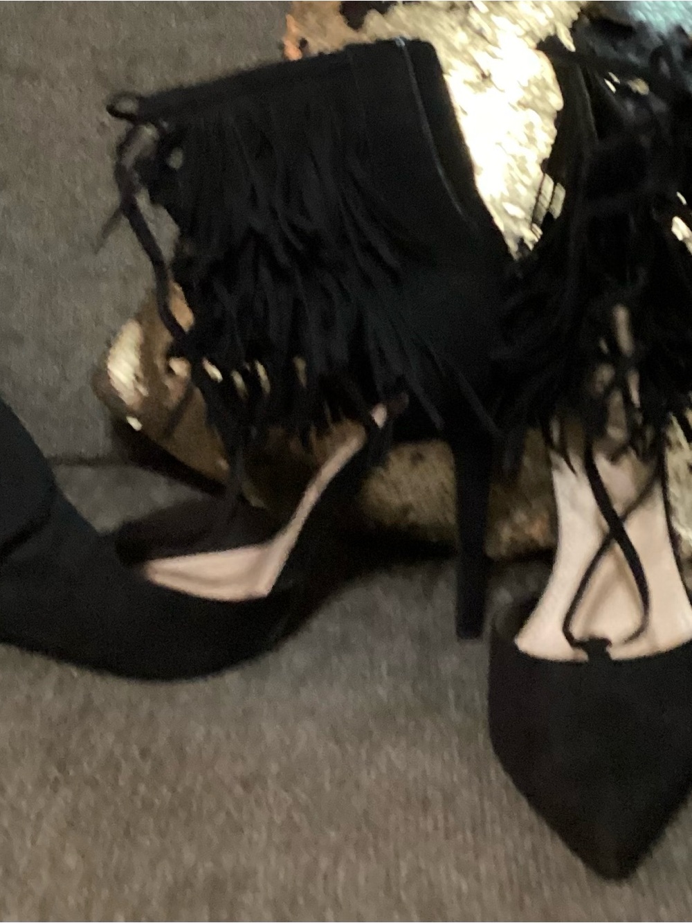 Shoe Dazzle Black Fringe Stiletto Pumps